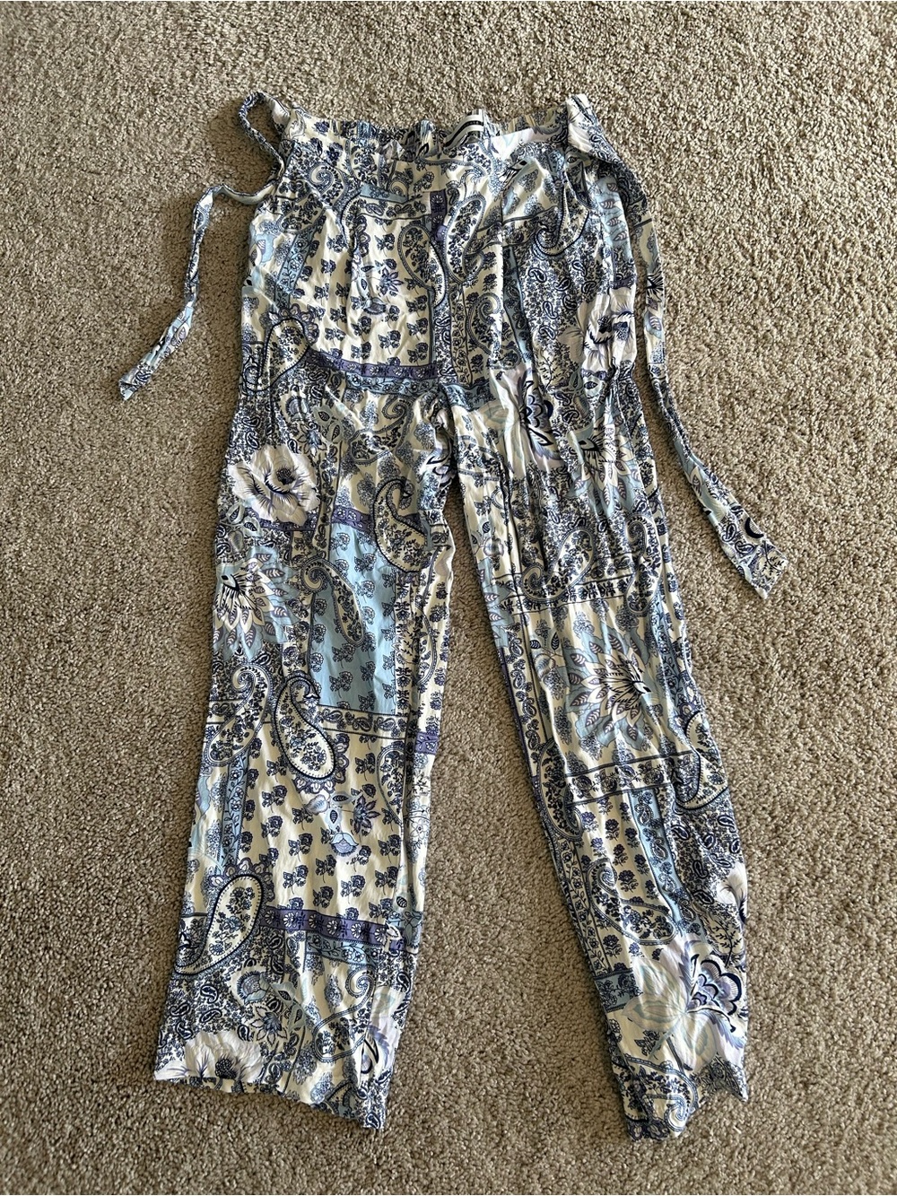 Jules & Leopold Blue and White Paisley Wide-Leg pants